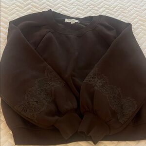 LOFT Brown  Lace Detail Sweatshirt Sz S